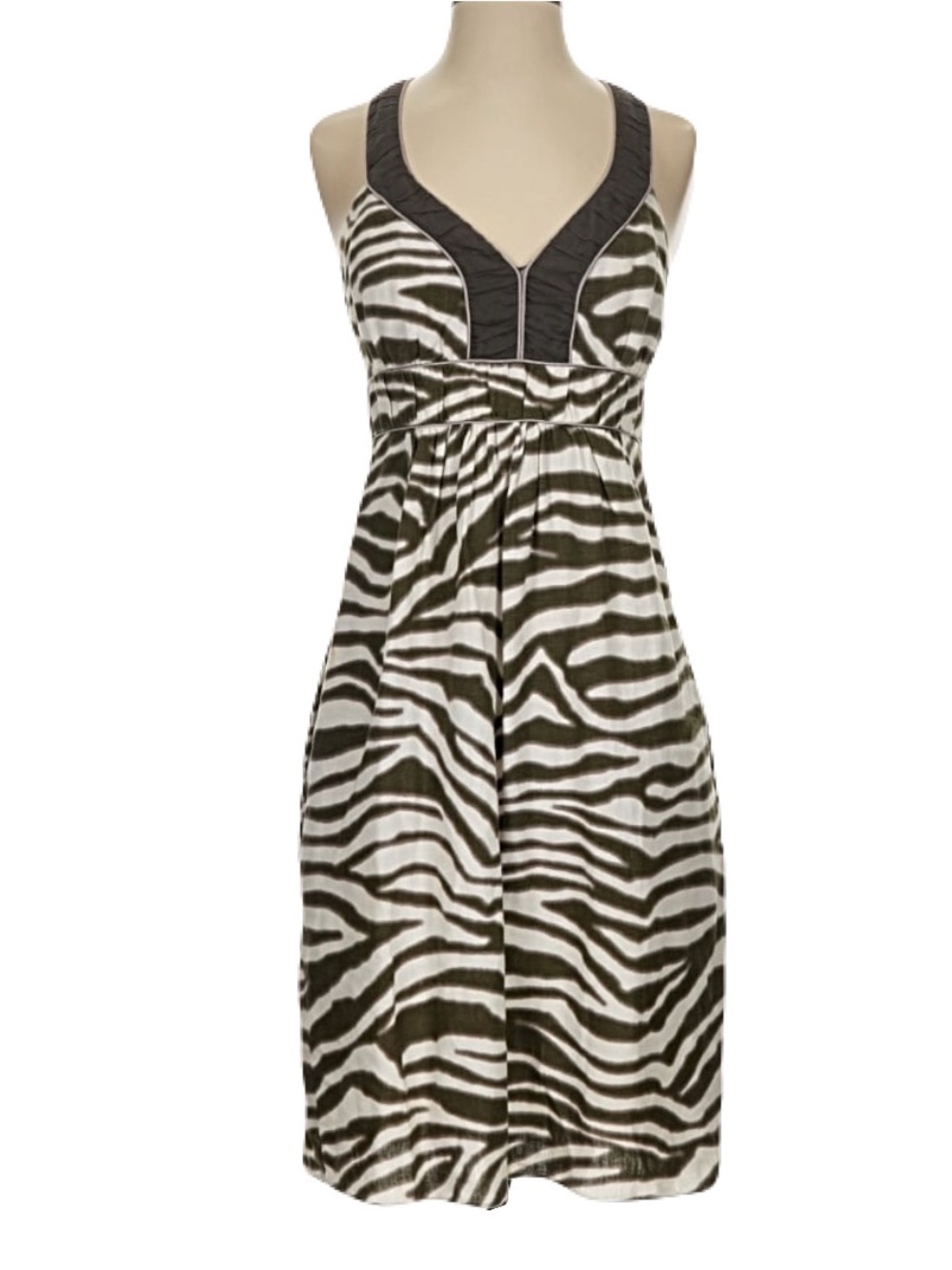 Banana Republic 100% Organic Linen Brown & White Zebra-Print Dress